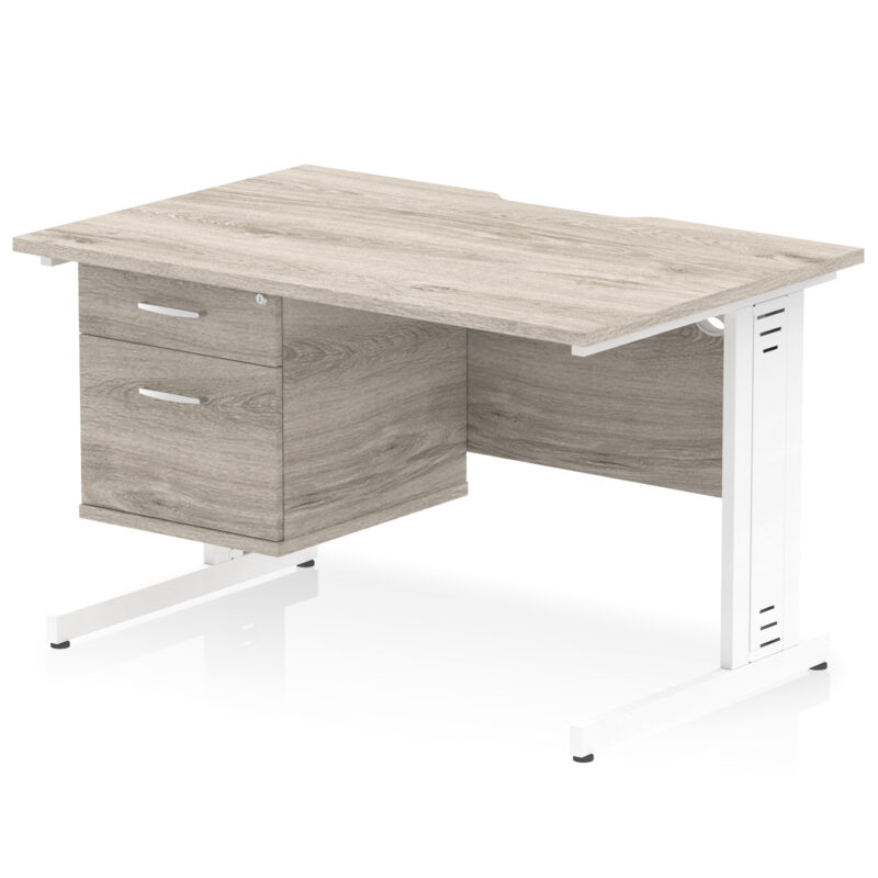 impulse scalloped edge 1200mm cable managed straight desk with single fixed pedestal