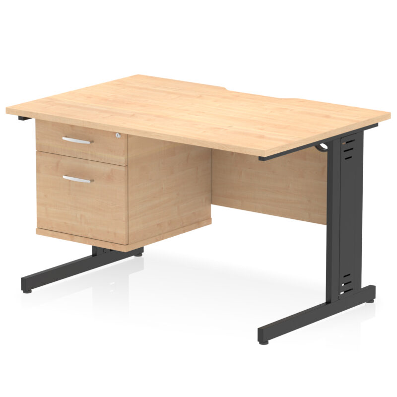 impulse scalloped edge 1200mm cable managed straight desk with single fixed pedestal