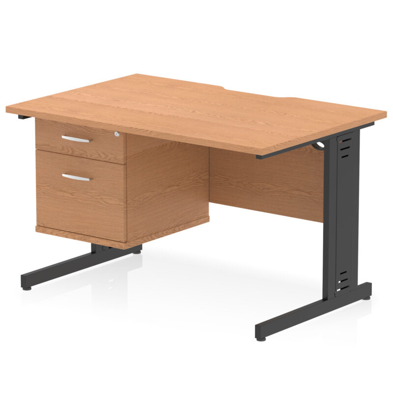 impulse scalloped edge 1200mm cable managed straight desk with single fixed pedestal