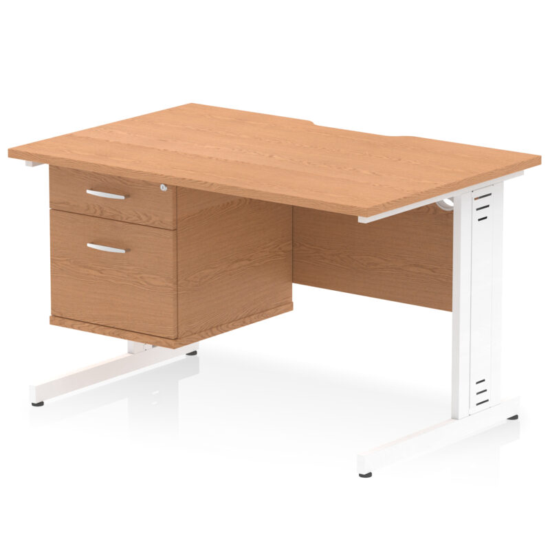 impulse scalloped edge 1200mm cable managed straight desk with single fixed pedestal