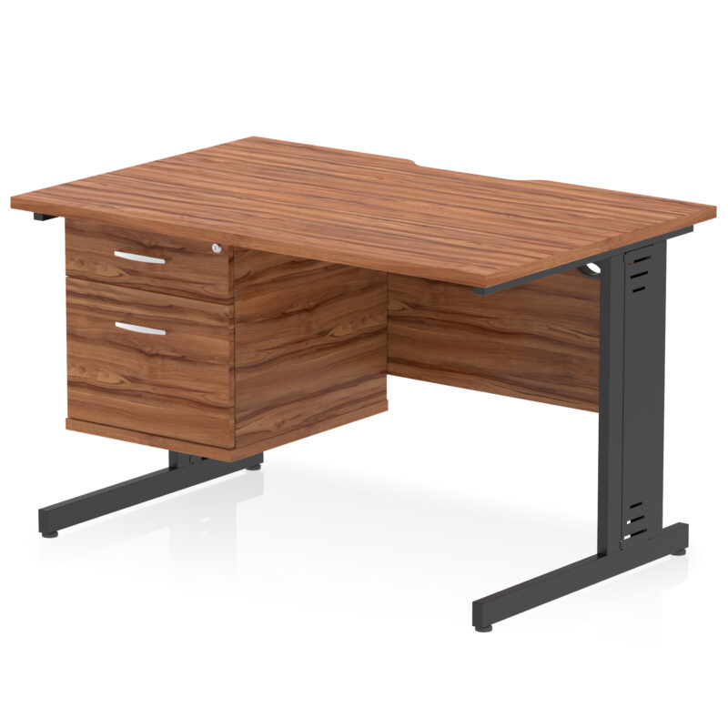 impulse scalloped edge 1200mm cable managed straight desk with single fixed pedestal