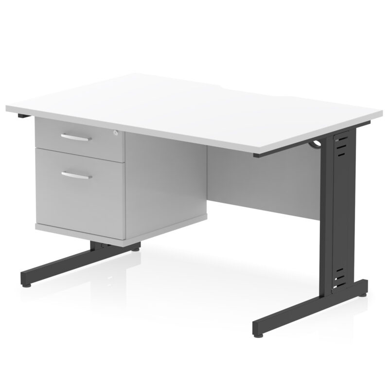 impulse scalloped edge 1200mm cable managed straight desk with single fixed pedestal