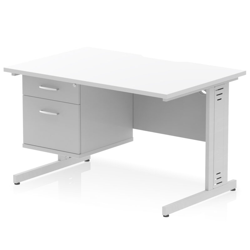 impulse scalloped edge 1200mm cable managed straight desk with single fixed pedestal