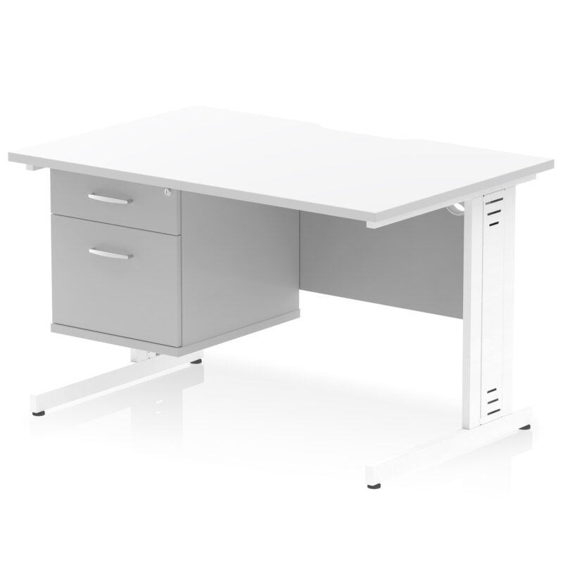impulse scalloped edge 1200mm cable managed straight desk with single fixed pedestal