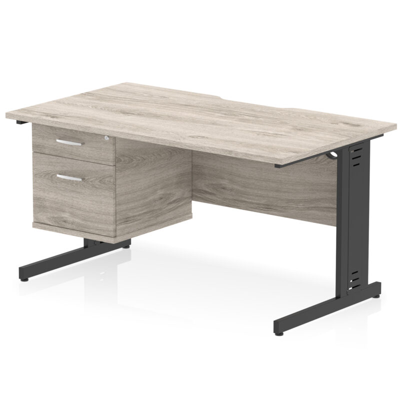 impulse scalloped edge 1400mm cable managed straight desk with single fixed pedestal