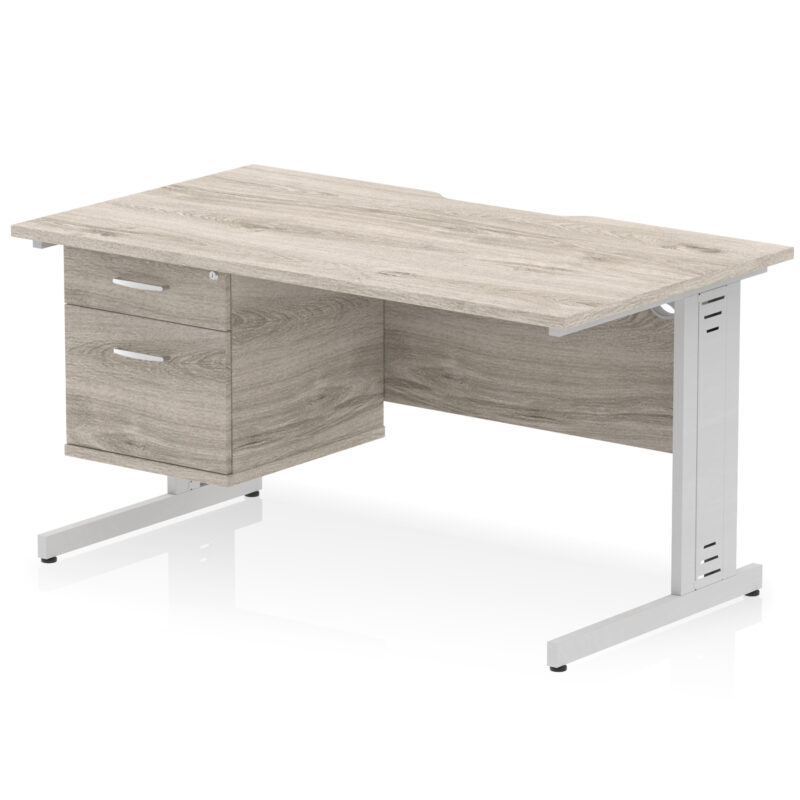 impulse scalloped edge 1400mm cable managed straight desk with single fixed pedestal
