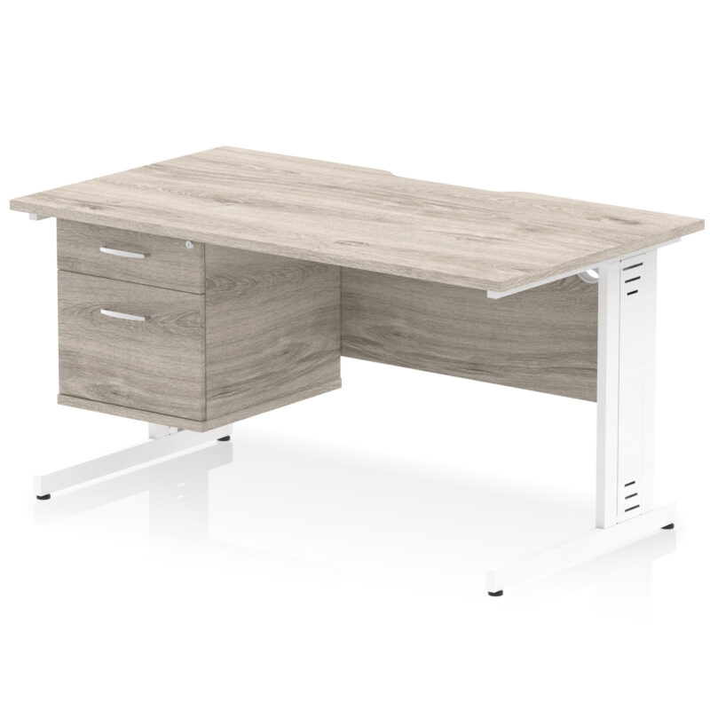 impulse scalloped edge 1400mm cable managed straight desk with single fixed pedestal