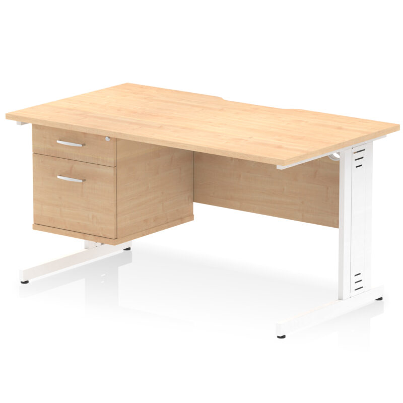 impulse scalloped edge 1400mm cable managed straight desk with single fixed pedestal