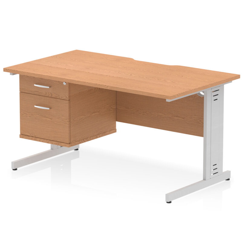 impulse scalloped edge 1400mm cable managed straight desk with single fixed pedestal