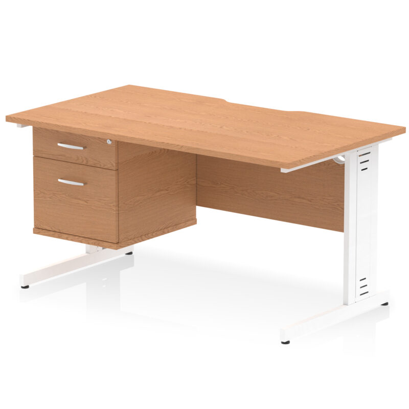 impulse scalloped edge 1400mm cable managed straight desk with single fixed pedestal