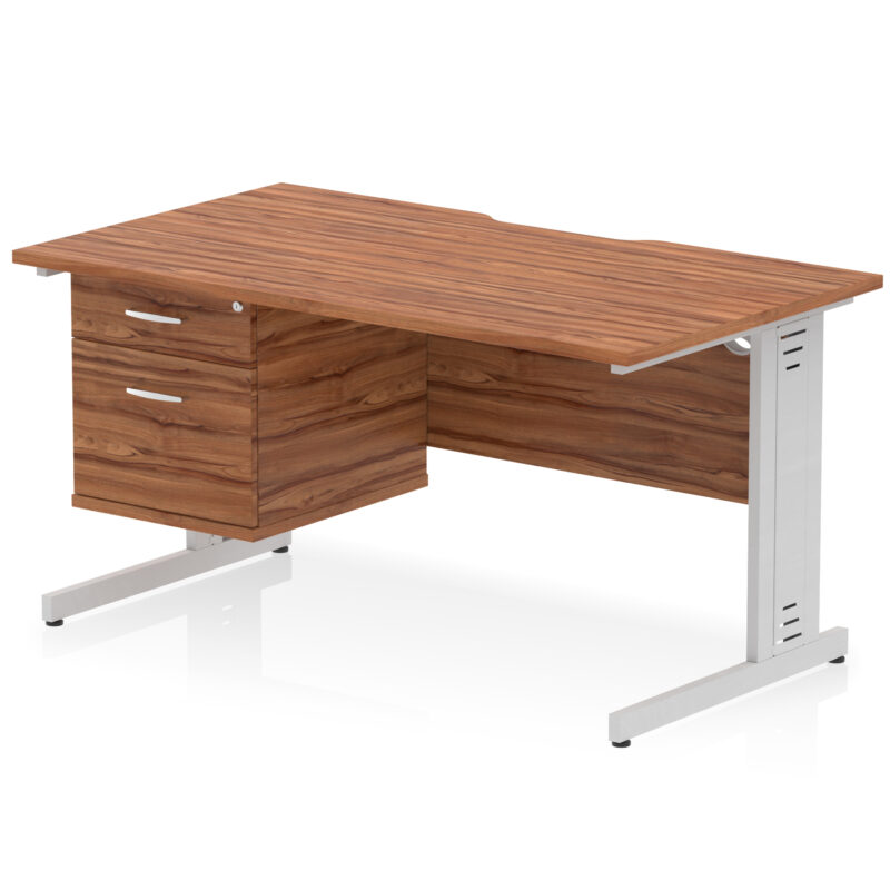 impulse scalloped edge 1400mm cable managed straight desk with single fixed pedestal