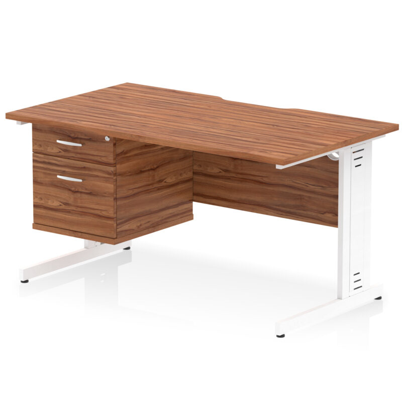 impulse scalloped edge 1400mm cable managed straight desk with single fixed pedestal