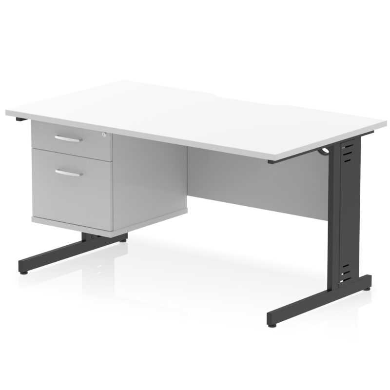 impulse scalloped edge 1400mm cable managed straight desk with single fixed pedestal