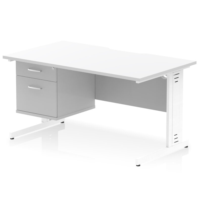 impulse scalloped edge 1400mm cable managed straight desk with single fixed pedestal