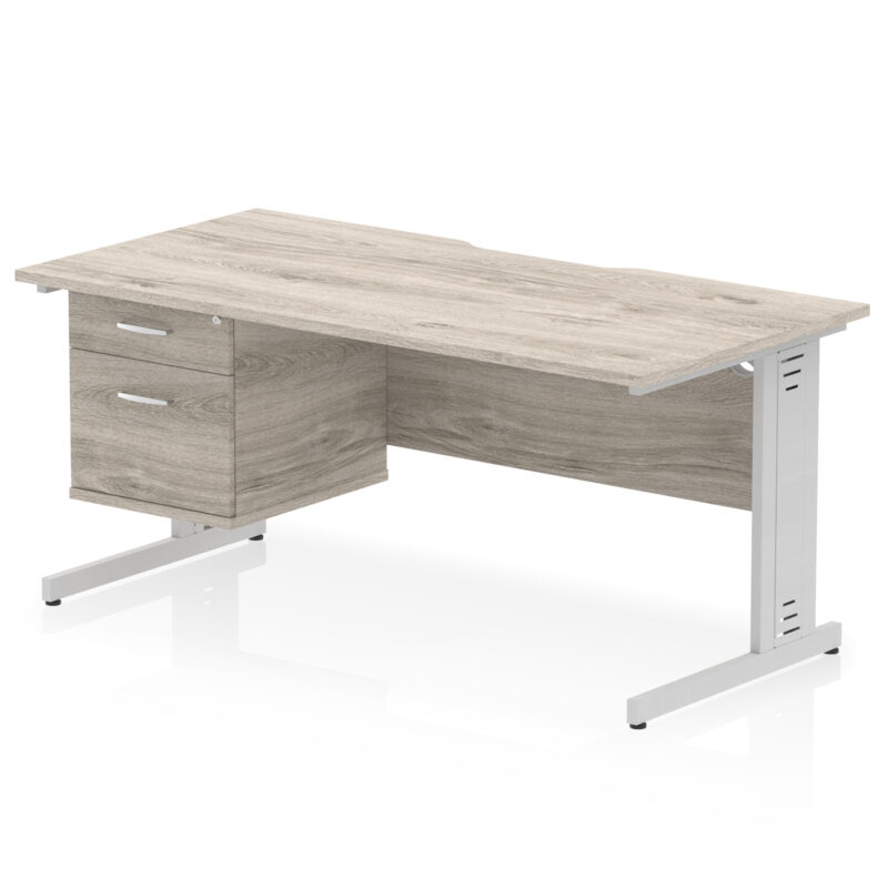 impulse scalloped edge 1600mm cable managed straight desk with single fixed pedestal