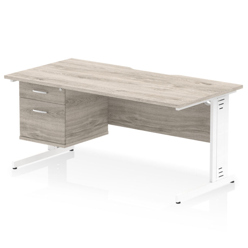 impulse scalloped edge 1600mm cable managed straight desk with single fixed pedestal