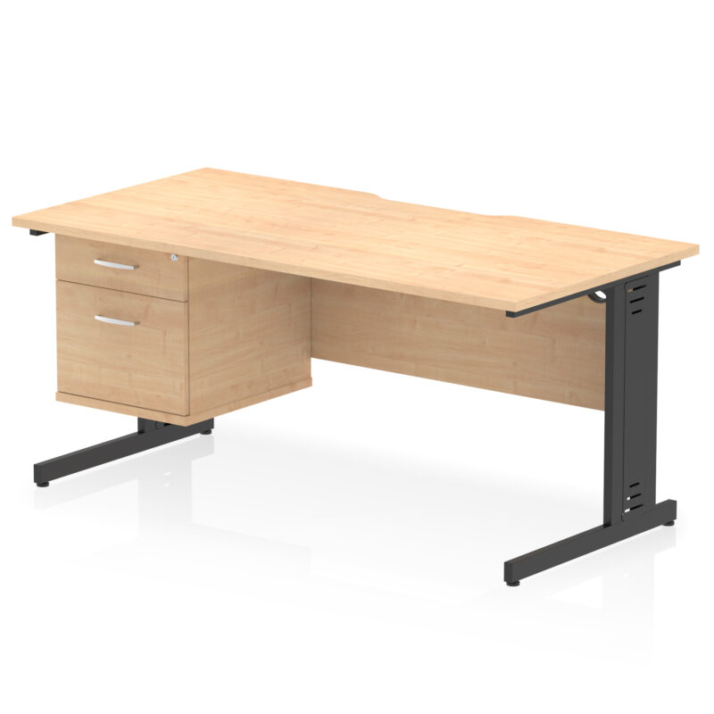 impulse scalloped edge 1600mm cable managed straight desk with single fixed pedestal