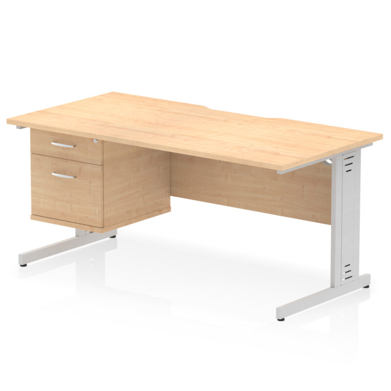 impulse scalloped edge 1600mm cable managed straight desk with single fixed pedestal