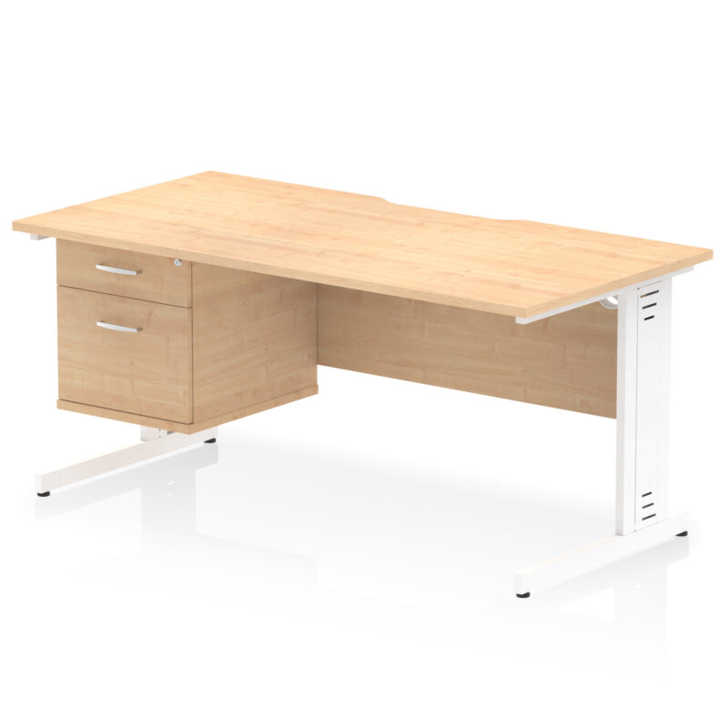 impulse scalloped edge 1600mm cable managed straight desk with single fixed pedestal