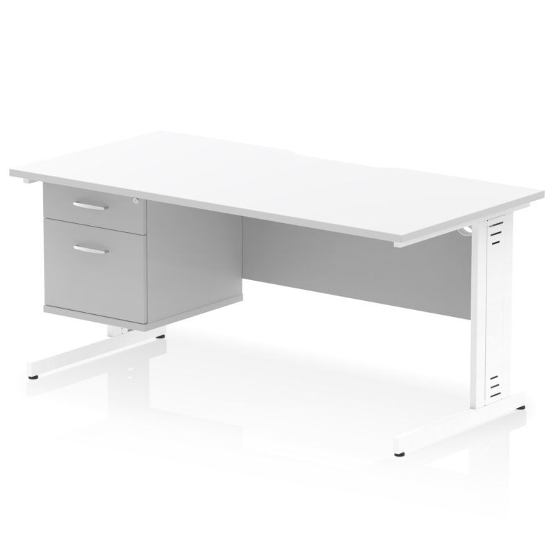 impulse scalloped edge 1600mm cable managed straight desk with single fixed pedestal