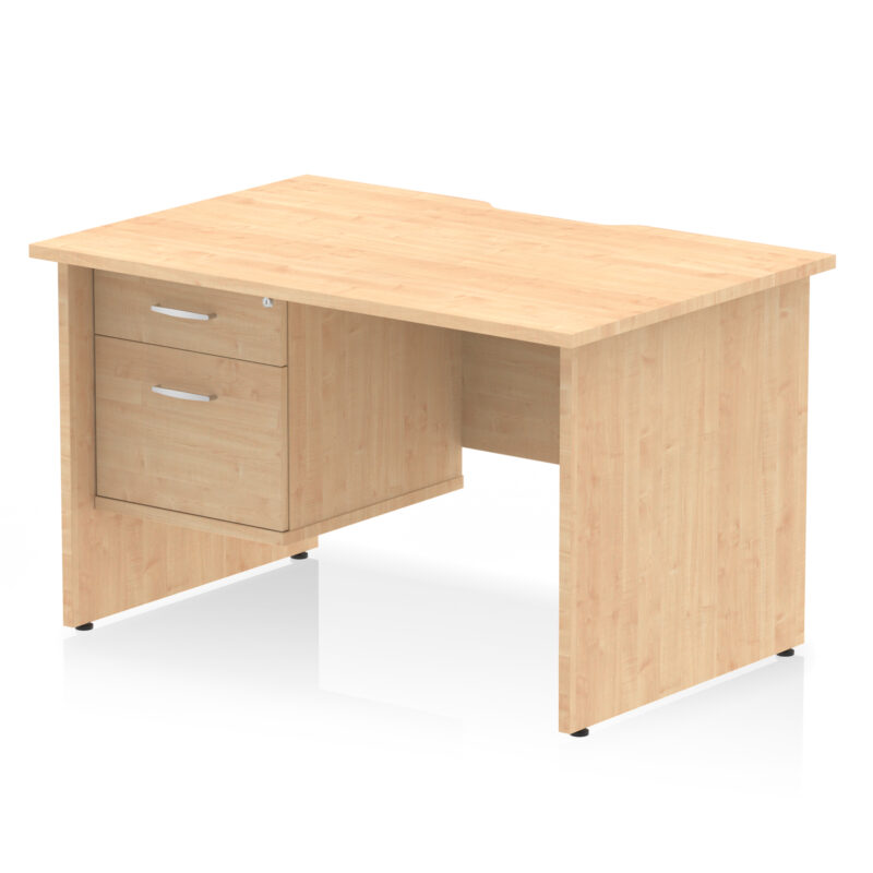 impulse scalloped edge 1200mm panel end straight desk with single fixed pedestal
