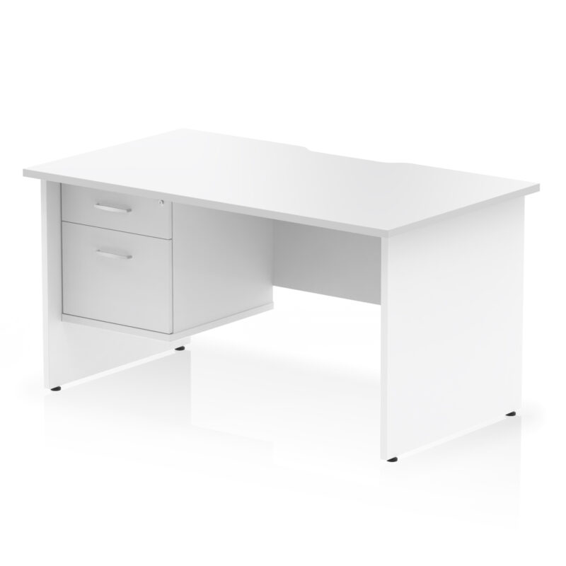 impulse scalloped edge 1400mm panel end straight desk with single fixed pedestal