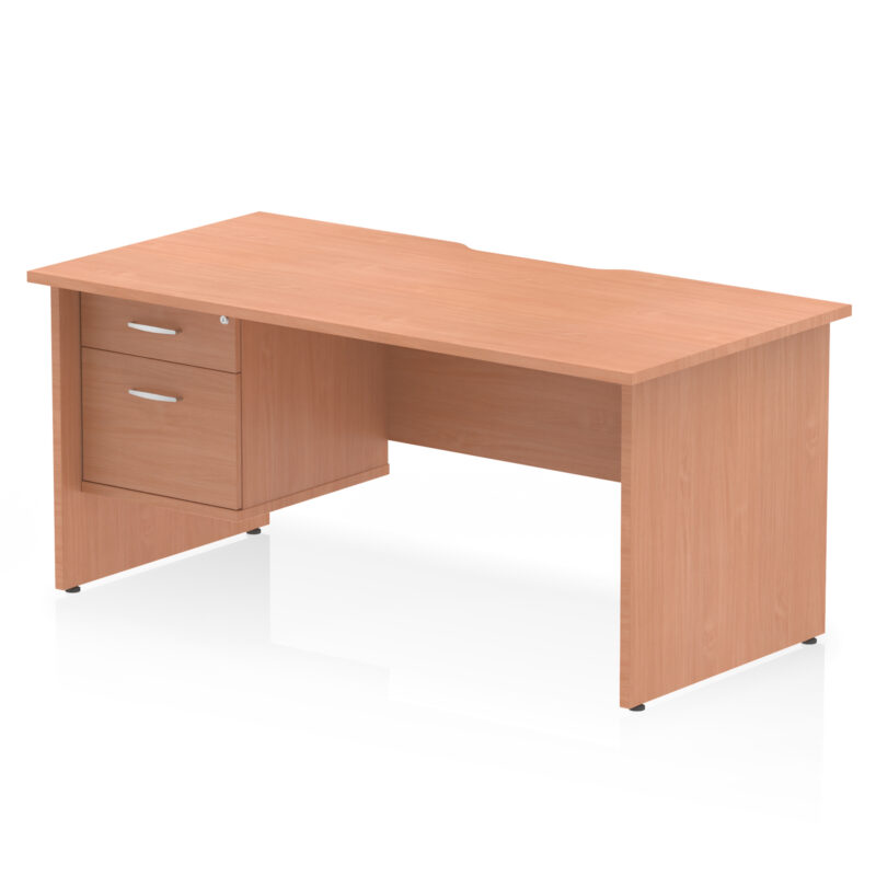 impulse scalloped edge 1600mm panel end straight desk with single fixed pedestal