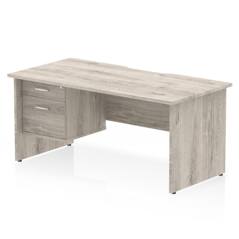 impulse scalloped edge 1600mm panel end straight desk with single fixed pedestal