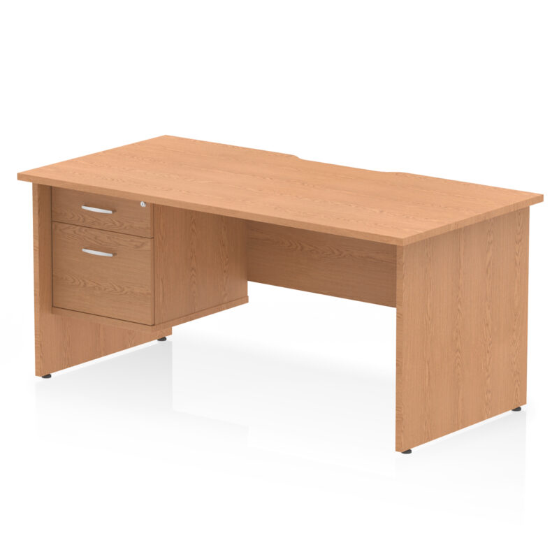 impulse scalloped edge 1600mm panel end straight desk with single fixed pedestal