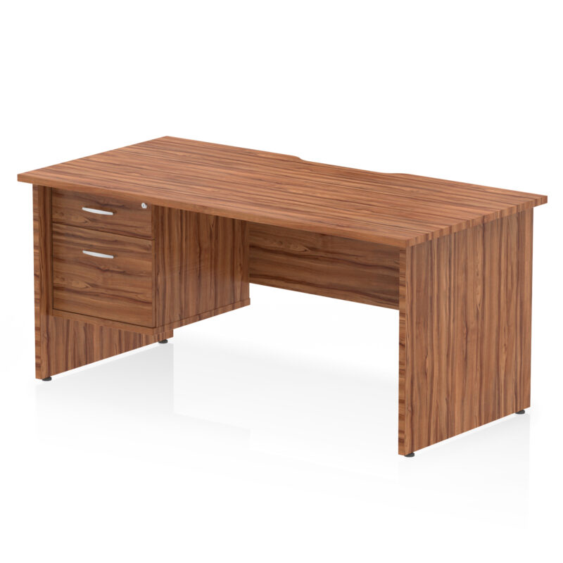 impulse scalloped edge 1600mm panel end straight desk with single fixed pedestal