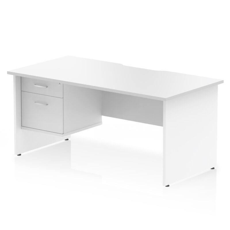 impulse scalloped edge 1600mm panel end straight desk with single fixed pedestal