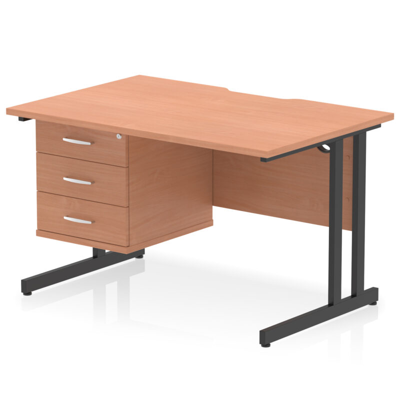 impulse scalloped edge 1200mm cantilever straight desk with single fixed pedestal