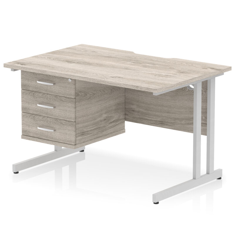 impulse scalloped edge 1200mm cantilever straight desk with single fixed pedestal