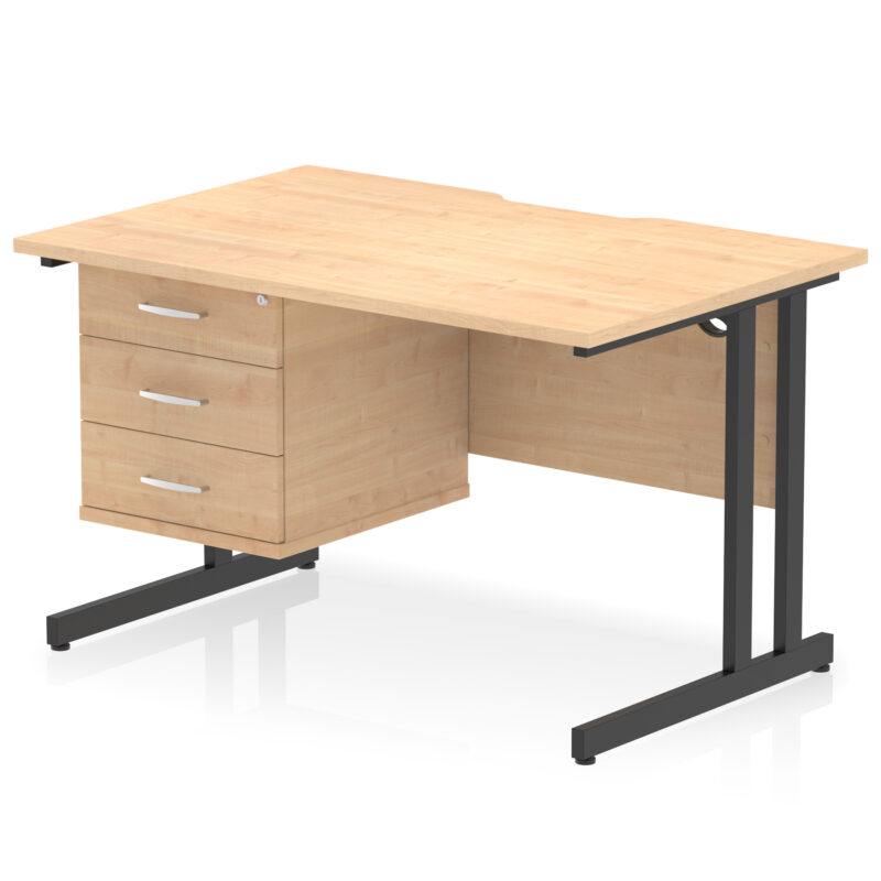 impulse scalloped edge 1200mm cantilever straight desk with single fixed pedestal