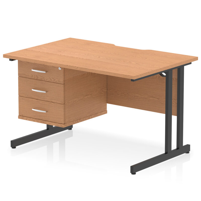 impulse scalloped edge 1200mm cantilever straight desk with single fixed pedestal