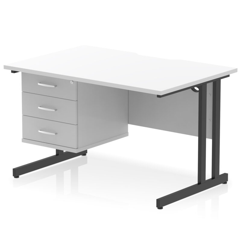 impulse scalloped edge 1200mm cantilever straight desk with single fixed pedestal
