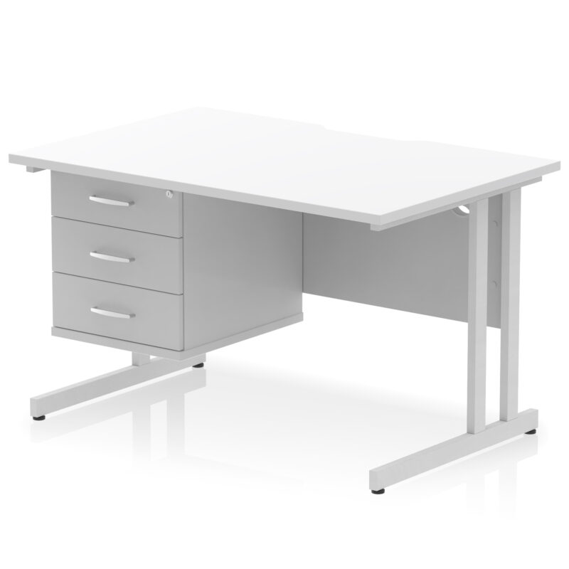 impulse scalloped edge 1200mm cantilever straight desk with single fixed pedestal