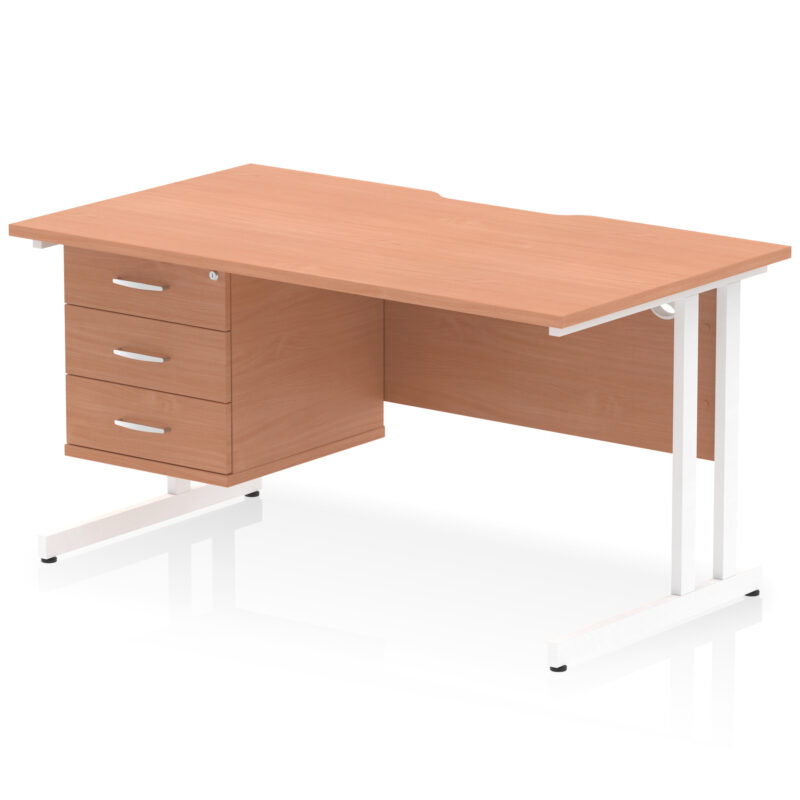 impulse scalloped edge 1400mm cantilever straight desk with single fixed pedestal