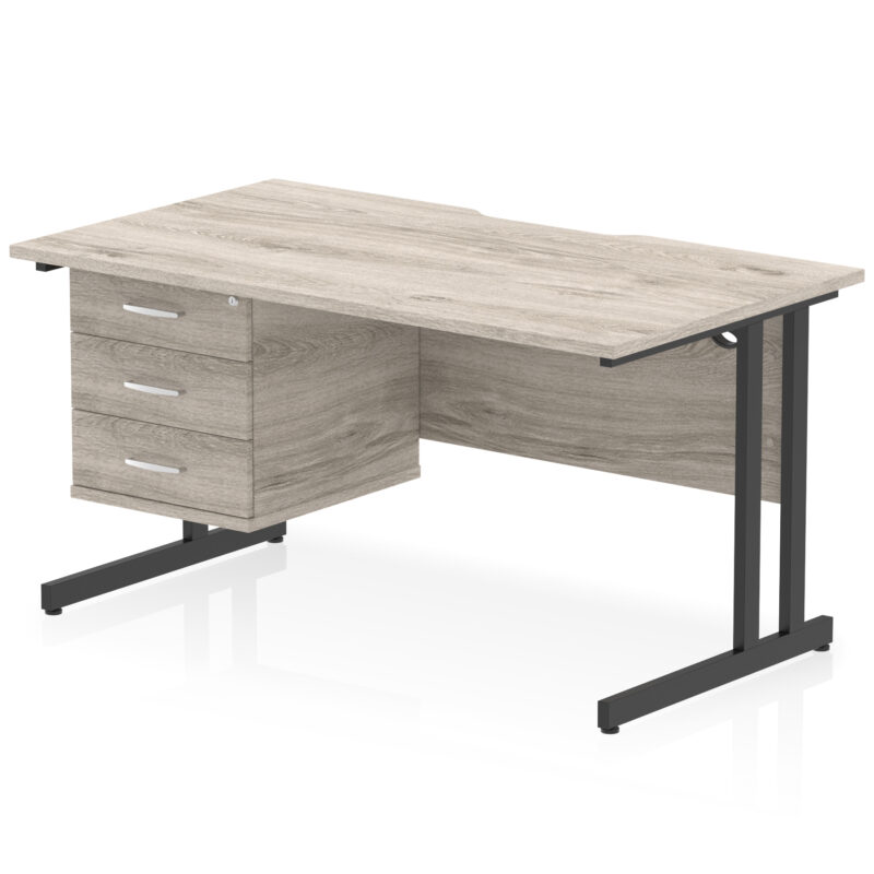 impulse scalloped edge 1400mm cantilever straight desk with single fixed pedestal