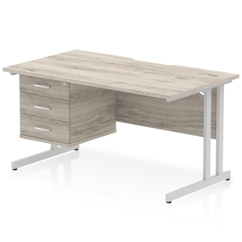 impulse scalloped edge 1400mm cantilever straight desk with single fixed pedestal