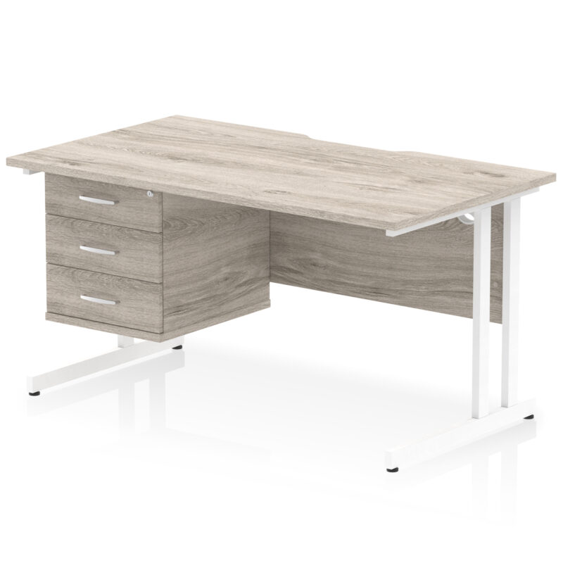 impulse scalloped edge 1400mm cantilever straight desk with single fixed pedestal