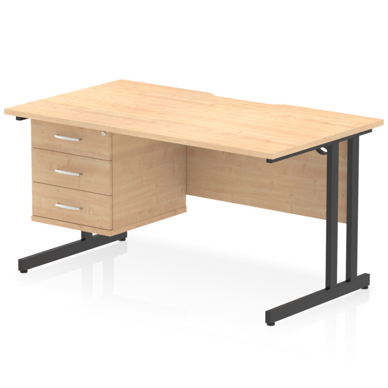 impulse scalloped edge 1400mm cantilever straight desk with single fixed pedestal