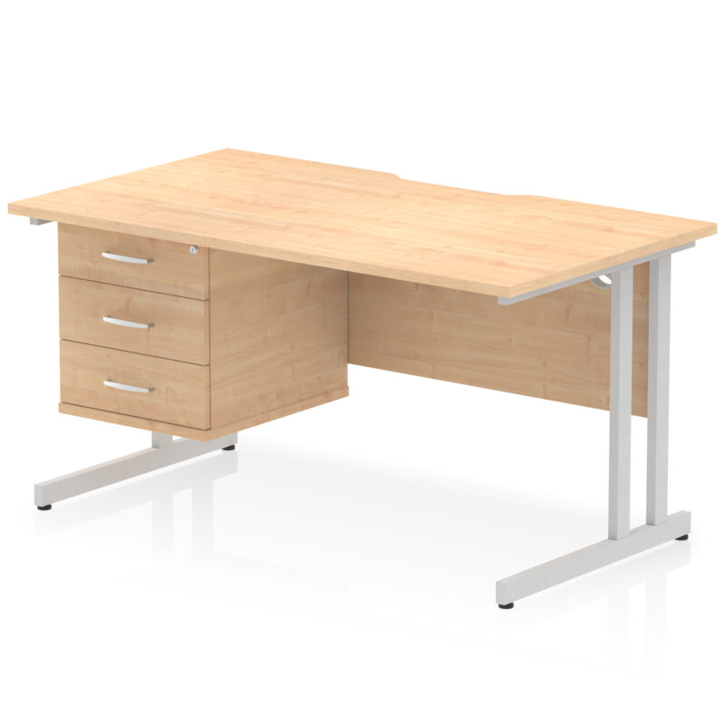 impulse scalloped edge 1400mm cantilever straight desk with single fixed pedestal