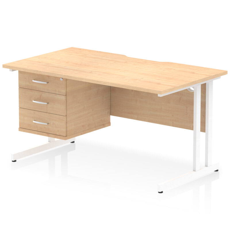 impulse scalloped edge 1400mm cantilever straight desk with single fixed pedestal