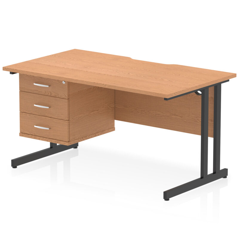 impulse scalloped edge 1400mm cantilever straight desk with single fixed pedestal