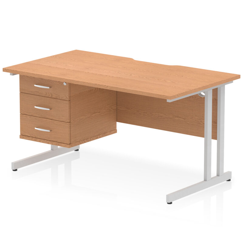 impulse scalloped edge 1400mm cantilever straight desk with single fixed pedestal