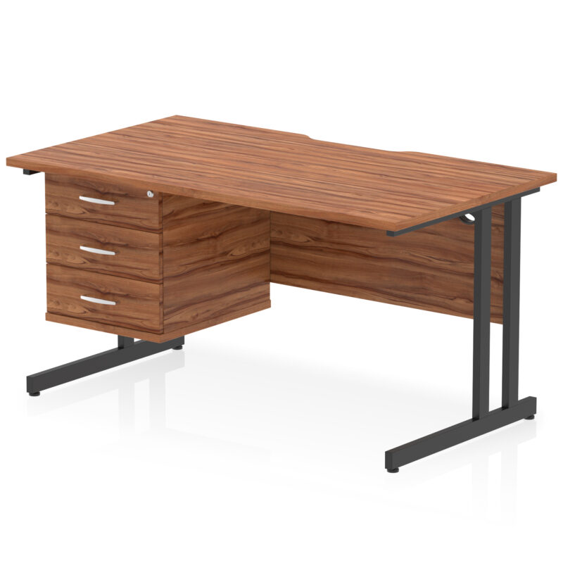 impulse scalloped edge 1400mm cantilever straight desk with single fixed pedestal