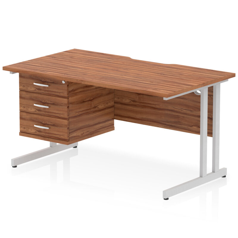 impulse scalloped edge 1400mm cantilever straight desk with single fixed pedestal