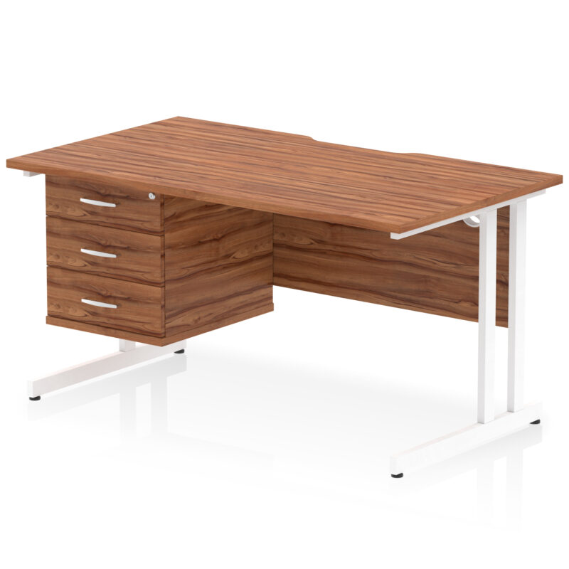 impulse scalloped edge 1400mm cantilever straight desk with single fixed pedestal