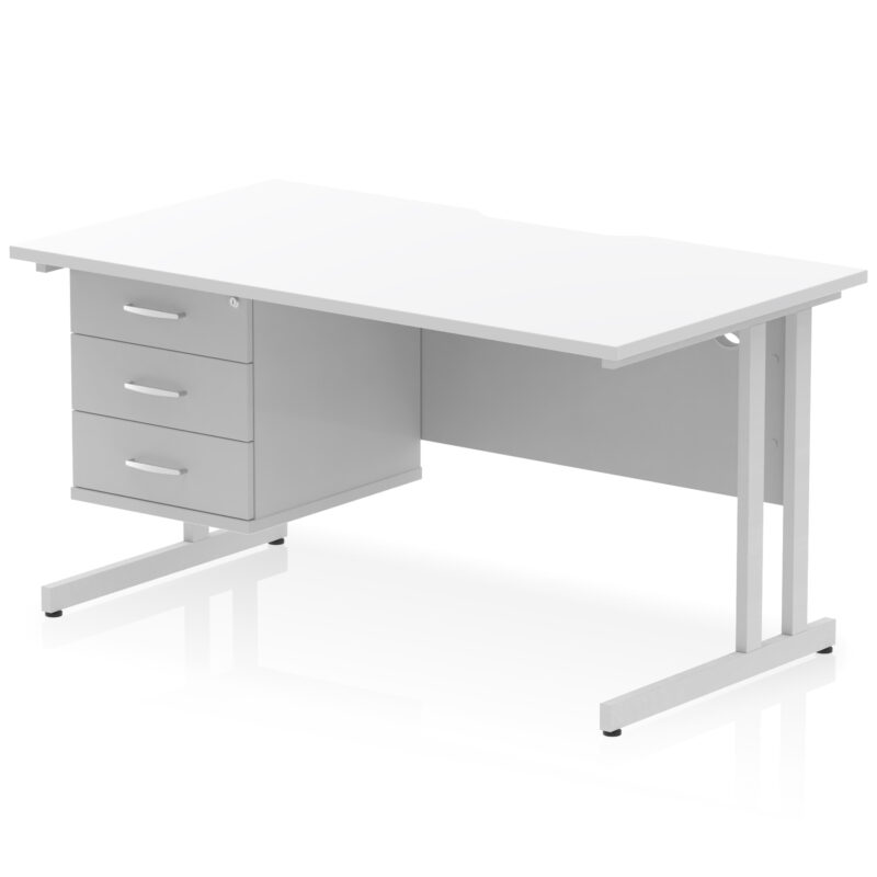 impulse scalloped edge 1400mm cantilever straight desk with single fixed pedestal